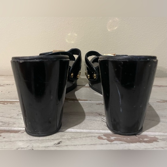 Tory Burch Leather Paten Leather Wedge Slide Sandel 8.5M Black - Picture 4 of 8